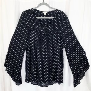 CASLON Womens Peasant Blouse Plus Size S Crochet Lace Inserts Black White Blue